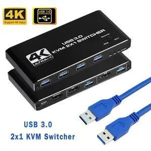 WRIARICH HDMI2.0 KVM Switch, HDMI and USB Switcher 2 in 1 Out Switches for 2 Computers Share Keyboard Mouse Printer and 1 Monitor and 4 USB3.0 Ports, Support Full HD 4K@60Hz with One Button Switch WRIARICH HDMI2.0 KVM Switch, HDMI and USB Switcher 2 in 1 Out Switches for 2 Computers Share Keyboard Mouse Printer and 1 Monitor and 4 USB3.0 Ports, Support Full HD 4K@60Hz with One Button Switch