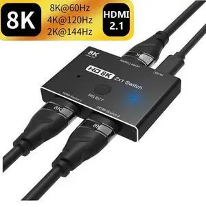 HD Switcher 8K, HDMI 2.1 Switch Splitter KVM 2 in1 Out Ultra HD 8K@60Hz 4K@120Hz High Speed 48Gbps Switch Adapter with Switch Button for Computer Laptop 2 Sources to 1 Display For PS4/5 TV Box HDTV HD Switcher 8K, HDMI 2.1 Switch Splitter KVM 2 in1 Out Ultra HD 8K@60Hz 4K@120Hz High Speed 48Gbps Switch Adapter with Switch Button for Computer Laptop 2 Sources to 1 Display For PS4/5 TV Box HDTV