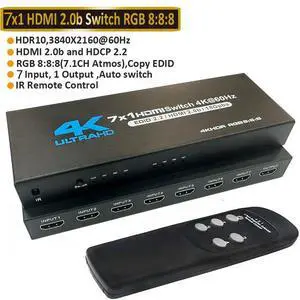 WRIARICH 4K 60Hz 7x1 HDMI Switch, 7 Port Auto HDMI Switch Box with IR Remote,Support 4Kx2K 3D 1080P,7 in 1 Out HDMI Switch Switcher Selector for Xbox360/PS4/PS3 to TV Projector WRIARICH 4K 60Hz 7x1 HDMI Switch, 7 Port Auto HDMI Switch Box with IR Remote,Support 4Kx2K 3D 1080P,7 in 1 Out HDMI Switch Switcher Selector for Xbox360/PS4/PS3 to TV Projector