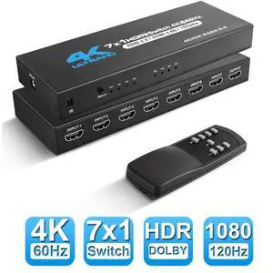 WRIARICH 4K@60Hz HDMI Switch 7 in 1 Out 4K@60Hz, HDMI Splitter with Remote 7 Port HDMI Switcher Selector Support 3D 4K HDR HDCP2.2 Compatible with PS5/4/3 Xbox Nintendo Switch TV Fire Stick WRIARICH 4K@60Hz HDMI Switch 7 in 1 Out 4K@60Hz, HDMI Splitter with Remote 7 Port HDMI Switcher Selector Support 3D 4K HDR HDCP2.2 Compatible with PS5/4/3 Xbox Nintendo Switch TV Fire Stick