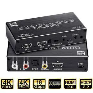 WRIARICH 4K@ 60Hz HDMI Audio Extractor, 2x1 HDMI to HDMI + Optical Toslink / Coaxial SPDIF+ 3.5mm R/L Audio Splitter, 4K@ 60Hz HDMI 2.0 Optical Audio Splitter, HDCP 2.2 4K HDMI Audio Splitter(OZV2) WRIARICH 4K@ 60Hz HDMI Audio Extractor, 2x1 HDMI to HDMI + Optical Toslink / Coaxial SPDIF+ 3.5mm R/L Audio Splitter, 4K@ 60Hz HDMI 2.0 Optical Audio Splitter, HDCP 2.2 4K HDMI Audio Splitter(OZV2)