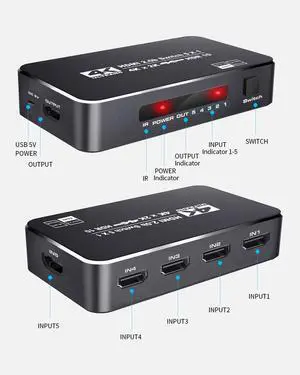 WRIARICH 4K 60Hz HDMI Switch 5 In 1 Out 5x1 Switcher Converter Adapter with Remoter for XBox PS4 PS5 Pro PC Projector Laptop - OZQ3-3 WRIARICH 4K 60Hz HDMI Switch 5 In 1 Out 5x1 Switcher Converter Adapter with Remoter for XBox PS4 PS5 Pro PC Projector Laptop - OZQ3-3