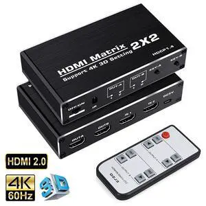 WRIARICH 4K HDMI Matrix Switch 2 X 2 ,2 in 2 Out Video Switcher Splitter with IR Remote Controller,Support 4K@60Hz 3D 18.5Gbps, HDMI 2.0b, HDCP 1.4,HDR,YUV 4:2:0 (OZJ3) WRIARICH 4K HDMI Matrix Switch 2 X 2 ,2 in 2 Out Video Switcher Splitter with IR Remote Controller,Support 4K@60Hz 3D 18.5Gbps, HDMI 2.0b, HDCP 1.4,HDR,YUV 4:2:0 (OZJ3)