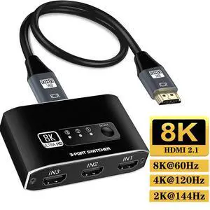HDMI Switch 3 in 1 Out 8K HDMI Switcher Splitter, 8K@60Hz 3 Port HDMI Switch with 3.9FT HDMI Cable HDCP2.3 3D Dolby , Compatible with PS5/PS4/Xbox/Nintendo Switch/Fire Stick/Roku TV PC and More HDMI Switch 3 in 1 Out 8K HDMI Switcher Splitter, 8K@60Hz 3 Port HDMI Switch with 3.9FT HDMI Cable HDCP2.3 3D Dolby , Compatible with PS5/PS4/Xbox/Nintendo Switch/Fire Stick/Roku TV PC and More