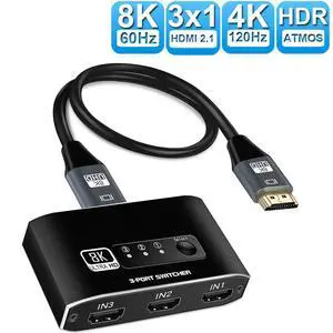 WRIARICH HDMI Switch 3 in 1 Out 8K@60Hz HDMI Switcher Splitter, HDMI Switch Box Hub with 3.9FT HDMI Cable Supports 8K 60Hz 3D HD1080P for PS4/Xbox One/Fire TV/Apple TV/Sky Box/STB/DVD/Laptop/Roku WRIARICH HDMI Switch 3 in 1 Out 8K@60Hz HDMI Switcher Splitter, HDMI Switch Box Hub with 3.9FT HDMI Cable Supports 8K 60Hz 3D HD1080P for PS4/Xbox One/Fire TV/Apple TV/Sky Box/STB/DVD/Laptop/Roku
