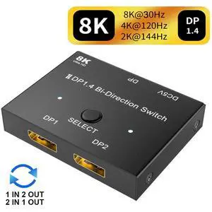 WRIARICH 8K DisplayPort 1.4 Switch Splitter 2 Port 1x2/2x1 Bi-Direction DP 1.4 Switcher 8K@30Hz 4K@144Hz for Switch Dual Source and Display WRIARICH 8K DisplayPort 1.4 Switch Splitter 2 Port 1x2/2x1 Bi-Direction DP 1.4 Switcher 8K@30Hz 4K@144Hz for Switch Dual Source and Display