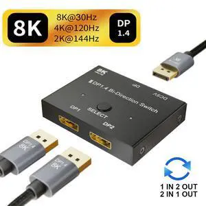 WRIARICH 8K DisplayPort 1.4 Switch 8K Bi-Directional Splitter 8K@30Hz 4K@120Hz 1440p@165Hz 1in 2out 2in 1out High Speed 32Gbps Converter Compatible with Monitor Projector TV PC Laptop and More WRIARICH 8K DisplayPort 1.4 Switch 8K Bi-Directional Splitter 8K@30Hz 4K@120Hz 1440p@165Hz 1in 2out 2in 1out High Speed 32Gbps Converter Compatible with Monitor Projector TV PC Laptop and More