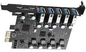 WRIARICH 7 Ports PCI-E to USB 3.0 HUB(2X USB C - 5X USB A 3.0) PCI Express Expansion Card Adapter 5Gbps for Motherboard WRIARICH 7 Ports PCI-E to USB 3.0 HUB(2X USB C - 5X USB A 3.0) PCI Express Expansion Card Adapter 5Gbps for Motherboard