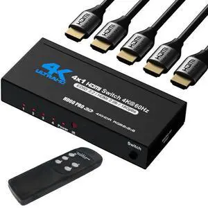 WRIARICH 4K@60Hz HDMI Switch 4 in 1 Out 4K@60Hz, HDMI Splitter with Remote 4 Port HDMI Switcher Selector Support 3D 4K HDR HDCP2.2 Compatible with PS5/4/3 Xbox Nintendo Switch Roku TV Fire Stick WRIARICH 4K@60Hz HDMI Switch 4 in 1 Out 4K@60Hz, HDMI Splitter with Remote 4 Port HDMI Switcher Selector Support 3D 4K HDR HDCP2.2 Compatible with PS5/4/3 Xbox Nintendo Switch Roku TV Fire Stick