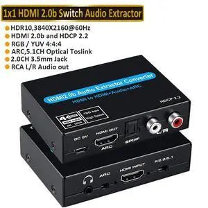 4K HDMI Audio Extractor Splitter,LUOM 4K HDMI to HDMI Audio Converter + Optical Toslink SPDIF + RCA L/R Stereo Analog Audio + 3.5mm Audio Jack, HDMI Audio Adapter for Fire Stick, Blu-Ray Player 4K HDMI Audio Extractor Splitter,LUOM 4K HDMI to HDMI Audio Converter + Optical Toslink SPDIF + RCA L/R Stereo Analog Audio + 3.5mm Audio Jack, HDMI Audio Adapter for Fire Stick, Blu-Ray Player