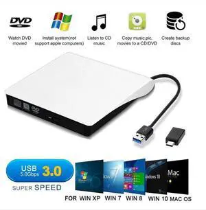 WRIARICH External Portable Slim Design CD/DVD RW Write/Read Drive, USB3.0 & Type-C, White (XD001) WRIARICH External Portable Slim Design CD/DVD RW Write/Read Drive, USB3.0 & Type-C, White (XD001)