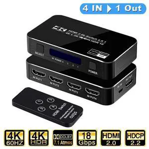 4K@60Hz HDMI Switch 4 in 1 Out w/IR Remote Control, 4 Port Switcher Selector Box for Xbox Nintendo PS5 PS4 TV Fire Stick Roku Supports Ultra HD Dolby Vision, 18.5Gbps, HDR10, HDCP 2.2 & 3D - OZQ5 4K@60Hz HDMI Switch 4 in 1 Out w/IR Remote Control, 4 Port Switcher Selector Box for Xbox Nintendo PS5 PS4 TV Fire Stick Roku Supports Ultra HD Dolby Vision, 18.5Gbps, HDR10, HDCP 2.2 & 3D - OZQ5