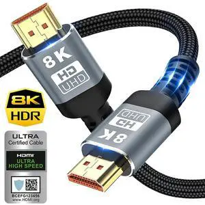 WRIARICH 8K HDMI 2.1 Cable 16.4FT, 48Gbps Ultra HD Lead High Speed Cord Connector, Supports 8K@60HZ, 4K@120Hz, eARC HDR10, HDCP 2.2/2.3 Dolby, VRR, Compatible with Fire TV/Roku TV/PS5/Xbox X/Switch WRIARICH 8K HDMI 2.1 Cable 16.4FT, 48Gbps Ultra HD Lead High Speed Cord Connector, Supports 8K@60HZ, 4K@120Hz, eARC HDR10, HDCP 2.2/2.3 Dolby, VRR, Compatible with Fire TV/Roku TV/PS5/Xbox X/Switch