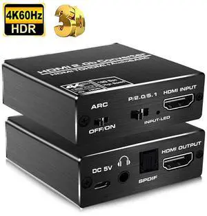 Aluminum Shell HDMI Audio Extractor Splitter 4K@60Hz hdmi to hdmi SPDIF 3.5mm Audio Adapter Converter Output Support 18Gbps, HDCP 2.2, 1080P@120Hz, 1080P@144Hz 3D Compatable for PS4 Fire Stick Aluminum Shell HDMI Audio Extractor Splitter 4K@60Hz hdmi to hdmi SPDIF 3.5mm Audio Adapter Converter Output Support 18Gbps, HDCP 2.2, 1080P@120Hz, 1080P@144Hz 3D Compatable for PS4 Fire Stick