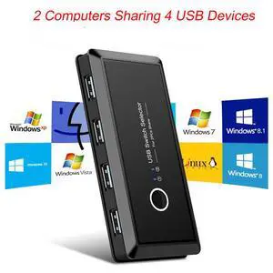 WRIARICH T06 USB KVM Switch Box USB 2.0 Switcher 2 Port PCs Sharing 4 Devices for Keyboard Mouse Printer Monitor with 2 USB2.0 Cable WRIARICH T06 USB KVM Switch Box USB 2.0 Switcher 2 Port PCs Sharing 4 Devices for Keyboard Mouse Printer Monitor with 2 USB2.0 Cable