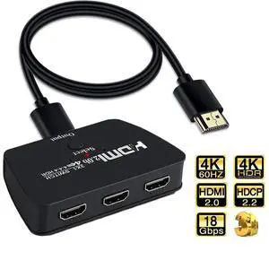 4K@60Hz HDMI Switch 3 Port, LUOM 4K HDMI Switcher Splitter Box 3 in 1 Out, 3x1 HDM Switch Selector with 3.9FT HDMI Cable, Support 3D, HDCP 2.2, HDR 10, Monitor Switch for Fire Stick, PS5, Xbox 4K@60Hz HDMI Switch 3 Port, LUOM 4K HDMI Switcher Splitter Box 3 in 1 Out, 3x1 HDM Switch Selector with 3.9FT HDMI Cable, Support 3D, HDCP 2.2, HDR 10, Monitor Switch for Fire Stick, PS5, Xbox