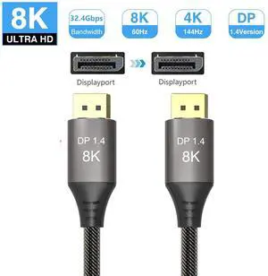WRIARICH 8K DisplayPort Cable 16.4ft Ultra HD DisplayPort 1.4 Male to Male Nylon Braided Cable, 7680x4320 Resolution, 8K@60Hz, 4K@144Hz, 32.4Gbps, HDP, HDCP for PC, Laptop, HDTV, DP to DP Cable WRIARICH 8K DisplayPort Cable 16.4ft Ultra HD DisplayPort 1.4 Male to Male Nylon Braided Cable, 7680x4320 Resolution, 8K@60Hz, 4K@144Hz, 32.4Gbps, HDP, HDCP for PC, Laptop, HDTV, DP to DP Cable