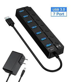 WRIARICH USB hub 3.0,7-Port USB Hub,VEMONT USB Splitter with Individual On/Off Switches and Lights, USB3.0 Extension for Laptop and PC Computer WRIARICH USB hub 3.0,7-Port USB Hub,VEMONT USB Splitter with Individual On/Off Switches and Lights, USB3.0 Extension for Laptop and PC Computer
