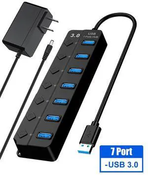 WRIARICH USB Hub 3.0 Splitter,7 Port USB Data Hub with Individual On/Off Switches and Lights for Laptop, PC, Computer, Mobile HDD, Flash Drive and More WRIARICH USB Hub 3.0 Splitter,7 Port USB Data Hub with Individual On/Off Switches and Lights for Laptop, PC, Computer, Mobile HDD, Flash Drive and More