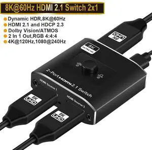 WRIARICH HDMI 2.1 Switch 8K HDMI Switcher, 4K 120hz HDR Switch 2 in 1 Out, Support High Speed 48Gbps 8K@60Hz, for PS5, Xbox Series X , Apple TV, Samsung TV LG TV(OZ8Q2) WRIARICH HDMI 2.1 Switch 8K HDMI Switcher, 4K 120hz HDR Switch 2 in 1 Out, Support High Speed 48Gbps 8K@60Hz, for PS5, Xbox Series X , Apple TV, Samsung TV LG TV(OZ8Q2)