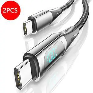 WRIARICH USB C to USB C Cable (2-Pack, 6.6ft), 100W 5A USB C Cable with LED Display, Type C Charger Cable Fast Charging for MacBook Pro, iPad Pro Air Mini, Samsung Galaxy S23/22/Z Fold/Z Flip, Pixel WRIARICH USB C to USB C Cable (2-Pack, 6.6ft), 100W 5A USB C Cable with LED Display, Type C Charger Cable Fast Charging for MacBook Pro, iPad Pro Air Mini, Samsung Galaxy S23/22/Z Fold/Z Flip, Pixel