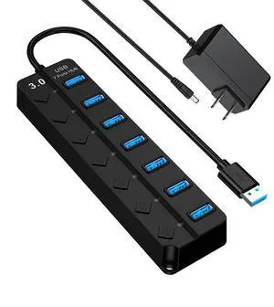 WRIARICH USB Hub 3.0 Splitter, 7-Port USB Hubs, Multiple Ports Expansion, Individual On/Off Switch LED Indicator, Slim Portable Data Expander for Laptop, Keyboard, Mouse, Adapter WRIARICH USB Hub 3.0 Splitter, 7-Port USB Hubs, Multiple Ports Expansion, Individual On/Off Switch LED Indicator, Slim Portable Data Expander for Laptop, Keyboard, Mouse, Adapter