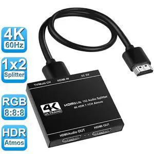 WRIARICH HDMI Splitter 1 in 2 Out, HDMI Splitter 1x2 Power 4K HDMI Splitter with HDMI Audio Output, 4K@60Hz Dual Monitors Duplicate/Mirror for PS4 Fire Stick HDTV WRIARICH HDMI Splitter 1 in 2 Out, HDMI Splitter 1x2 Power 4K HDMI Splitter with HDMI Audio Output, 4K@60Hz Dual Monitors Duplicate/Mirror for PS4 Fire Stick HDTV