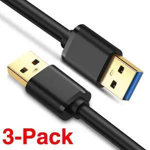 WRIARICH 3-Pack USB 3.0 Cable 10ft, USB to USB Cable/USB A to USB A Cable/Male to Male USB Cord/Double USB Cord in Black WRIARICH 3-Pack USB 3.0 Cable 10ft, USB to USB Cable/USB A to USB A Cable/Male to Male USB Cord/Double USB Cord in Black