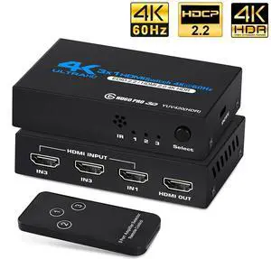 HDMI Switch 4k@60HZ HDMI Splitter 3 in 1 Out HDMI Switcher Selector with IR Remote Control, HDMI 3 Port Box Hub Support 3D HDCP2.2 for PS4/Xbox One/Fire TV/Apple TV/Sky Box/STB/DVD/Roku, OZQ2-1 HDMI Switch 4k@60HZ HDMI Splitter 3 in 1 Out HDMI Switcher Selector with IR Remote Control, HDMI 3 Port Box Hub Support 3D HDCP2.2 for PS4/Xbox One/Fire TV/Apple TV/Sky Box/STB/DVD/Roku, OZQ2-1