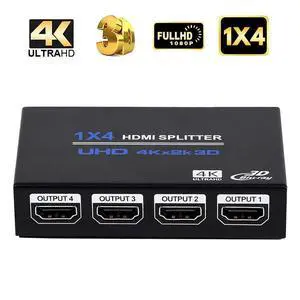 WRIARICH HDMI Splitter 1 in 4 Out 4K @ 30Hz 1x4 Powered HDMI Splitter Duplicate Mirror Supports 4K 3D Full HD 1080P for Xbox, PS4 PS3 Fire Stick Blu Ray Apple TV HDTV (1 Source to 4 Displays) WRIARICH HDMI Splitter 1 in 4 Out 4K @ 30Hz 1x4 Powered HDMI Splitter Duplicate Mirror Supports 4K 3D Full HD 1080P for Xbox, PS4 PS3 Fire Stick Blu Ray Apple TV HDTV (1 Source to 4 Displays)