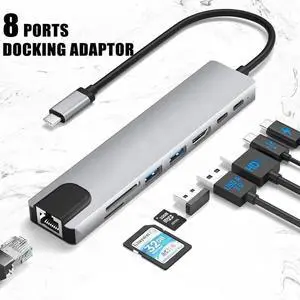 WRIARICH USB Hub,USB C hub,USB hub with USB C Multiport Adapter, USB Splitter with 4K HDMI, 100W PD, USB 3.0, USB2.0, Ethernet, TF/SD Card Reader for MacBook Pro/PC/Laptop/Tablet Devices (Grey 8in1) WRIARICH USB Hub,USB C hub,USB hub with USB C Multiport Adapter, USB Splitter with 4K HDMI, 100W PD, USB 3.0, USB2.0, Ethernet, TF/SD Card Reader for MacBook Pro/PC/Laptop/Tablet Devices (Grey 8in1)