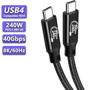 USB 4.0 240W 40Gbps Data Type-C Braided Cable - Thunderbolt 3/4 Compatible, 8K@60Hz Video, Durable Sleeved Jacket - Compatible with Mobile Phone, Notebook, MAC, SSD and all USB-C devices (5ft) USB 4.0 240W 40Gbps Data Type-C Braided Cable - Thunderbolt 3/4 Compatible, 8K@60Hz Video, Durable Sleeved Jacket - Compatible with Mobile Phone, Notebook, MAC, SSD and all USB-C devices (5ft)