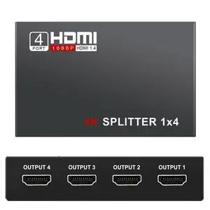 WRIARICH HDMI Splitter 1 in 4 out Full Ultra HD 1080P 4K/2K 1X4 Port Box Hub with US Adapter v1.4 Powered Certified for 3D Support WRIARICH HDMI Splitter 1 in 4 out Full Ultra HD 1080P 4K/2K 1X4 Port Box Hub with US Adapter v1.4 Powered Certified for 3D Support