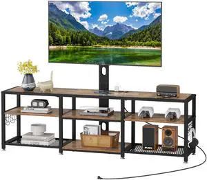 TV Stand with Adjustable Mount & Power Outlets, Media Console with Storage Shelves for 40-80 Inch TVs, Rustic Brown Home Entertainment Center TV Stand with Adjustable Mount & Power Outlets, Media Console with Storage Shelves for 40-80 Inch TVs, Rustic Brown Home Entertainment Center