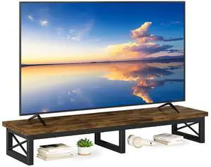 44.8 Inch Large TV Riser Stand, Rustic Brown Tabletop TV/Monitor Stand with 2-Tier Storage, Steel Legs, Fits 32-60 Inch TVs & Dual 32 Inch Monitors 44.8 Inch Large TV Riser Stand, Rustic Brown Tabletop TV/Monitor Stand with 2-Tier Storage, Steel Legs, Fits 32-60 Inch TVs & Dual 32 Inch Monitors