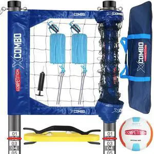 JOLORLY Professional Volleyball Net Set Heavy Duty for Outdoor Backyard Portable with Aluminum Adjustable Height Scoring Poles, Regulation Nets System for Tournament, Grass (Blue) JOLORLY Professional Volleyball Net Set Heavy Duty for Outdoor Backyard Portable with Aluminum Adjustable Height Scoring Poles, Regulation Nets System for Tournament, Grass (Blue)