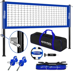 Outdoor Portable Volleyball Net Set with Adjustable Height Steel Poles, Volleyball, Anti-sag Winch System, Pump, Boundary Line, and Carry Bag for Backyard, Beach, Lawn Outdoor Portable Volleyball Net Set with Adjustable Height Steel Poles, Volleyball, Anti-sag Winch System, Pump, Boundary Line, and Carry Bag for Backyard, Beach, Lawn