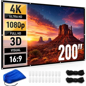 200 Inch Projector Screen Outdoor Indoor, 4K Full HD 3D 16:9 Double-Sided Projection, Foldable Portable, Wall Mount Hanging Extra Large, Home Backyard Movies (2025, 200") 200 Inch Projector Screen Outdoor Indoor, 4K Full HD 3D 16:9 Double-Sided Projection, Foldable Portable, Wall Mount Hanging Extra Large, Home Backyard Movies (2025, 200")