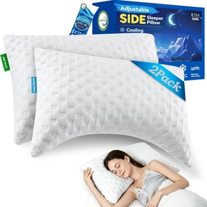 Side Sleeper Pillows for Neck & Shoulder Comfort - Ergonomic Curved Crescent Design, Adjustable Shredded Memory Foam, Cooling & Soft Cover, Extra Fill Included, King Size Pillows Set of 2 Side Sleeper Pillows for Neck & Shoulder Comfort - Ergonomic Curved Crescent Design, Adjustable Shredded Memory Foam, Cooling & Soft Cover, Extra Fill Included, King Size Pillows Set of 2