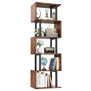 6 Tier Bookshelf, S Shaped Geometric Bookcase, Rustic Brown | 57.5'' Tall Industrial Display Shelf Standing Unit, Room Divider Shelf for Bedroom, Living room, Office 6 Tier Bookshelf, S Shaped Geometric Bookcase, Rustic Brown | 57.5'' Tall Industrial Display Shelf Standing Unit, Room Divider Shelf for Bedroom, Living room, Office
