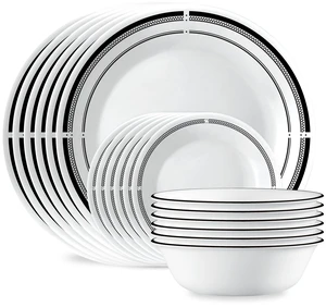 18-Piece Round Dinnerware Set Service for 6, Lightweight Round Plates and Bowls Set, Vitrelle Triple Layer Glass, Chip and Scratch Resistant, Microwave and Dishwasher Safe, Brasserie 18-Piece Round Dinnerware Set Service for 6, Lightweight Round Plates and Bowls Set, Vitrelle Triple Layer Glass, Chip and Scratch Resistant, Microwave and Dishwasher Safe, Brasserie