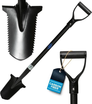 Carbon Metal Detecting Shovel Digging Tool with Double Serrated Blade Lightweight Digger Garden Root Cutter, Spade Professional Metal Detector Accessories, Gold Digger Shovel - Carbon Black Carbon Metal Detecting Shovel Digging Tool with Double Serrated Blade Lightweight Digger Garden Root Cutter, Spade Professional Metal Detector Accessories, Gold Digger Shovel - Carbon Black