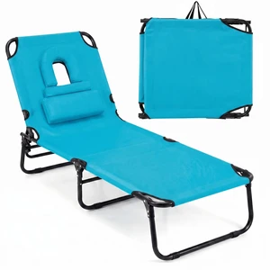 Tanning Chair, Folding Beach Lounge Chair with Face Hole, Removable Pillow, Carry Strap, Position Adjustable, Sunbathing Chair, Portable Outside Lounge Chair for Patio Pool Tanning Chair, Folding Beach Lounge Chair with Face Hole, Removable Pillow, Carry Strap, Position Adjustable, Sunbathing Chair, Portable Outside Lounge Chair for Patio Pool