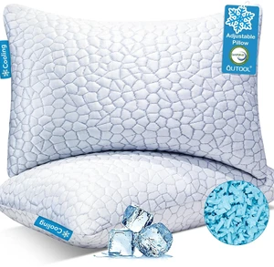 Cooling Pillow for Sleeping, CertiPUR-US Shredded Memory Foam King Pillows Set of 2, Cool Pillow for Hot Sleepers Adjustable Firm Pillow for Side, Back, Stomach Sleepers Soft Yet Support,White Cooling Pillow for Sleeping, CertiPUR-US Shredded Memory Foam King Pillows Set of 2, Cool Pillow for Hot Sleepers Adjustable Firm Pillow for Side, Back, Stomach Sleepers Soft Yet Support,White