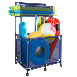 Rolling Pool Storage Bin Cart with Noodle Holder Top Shelf | Removeable Pool Storage Organizer Top Shelf Nylon Mesh Basket for Goggles, Floats, Balls and Floats Equipment Rolling Pool Storage Bin Cart with Noodle Holder Top Shelf | Removeable Pool Storage Organizer Top Shelf Nylon Mesh Basket for Goggles, Floats, Balls and Floats Equipment