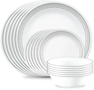 Vitrelle 18-Piece Service for 6 Dinnerware Set Triple Layer Glass and Chip Resistant, Lightweight Round Plates and Bowls Set, Mystic Gray Vitrelle 18-Piece Service for 6 Dinnerware Set Triple Layer Glass and Chip Resistant, Lightweight Round Plates and Bowls Set, Mystic Gray