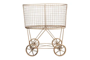 Vintage Reproduction Decorative Metal Laundry Basket on Wheels, Copper Vintage Reproduction Decorative Metal Laundry Basket on Wheels, Copper