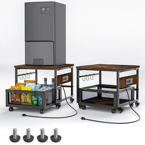 Mini Fridge Stand with Storage and Wheels, Heavy Duty Mini Fridge Table with Power Outlets for 220LBS Refrigerator, Rolling Fridge Cart with Large Capacity Drawer for Dorm,Office,Bedroom (Retro Brown) Mini Fridge Stand with Storage and Wheels, Heavy Duty Mini Fridge Table with Power Outlets for 220LBS Refrigerator, Rolling Fridge Cart with Large Capacity Drawer for Dorm,Office,Bedroom (Retro Brown)