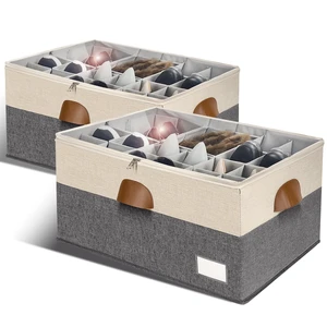 2 Pack Shoe Organizer for Closet Foldable Storage Box with Clear Cover | Fits 24-48 Pairs Boots and Heels Sneaker Sandals Stackable with Adjustable Divider Space Saving Dorm Beige and Grey 2 Pack Shoe Organizer for Closet Foldable Storage Box with Clear Cover | Fits 24-48 Pairs Boots and Heels Sneaker Sandals Stackable with Adjustable Divider Space Saving Dorm Beige and Grey