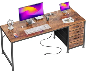 55.1 Inch Computer Office Desk with Power Outelts and USB-C Port, Reversible Gaming Desk with 4 Fabric Drawers, Work Study Desk Work from Home, Rustic Brown 55.1 Inch Computer Office Desk with Power Outelts and USB-C Port, Reversible Gaming Desk with 4 Fabric Drawers, Work Study Desk Work from Home, Rustic Brown